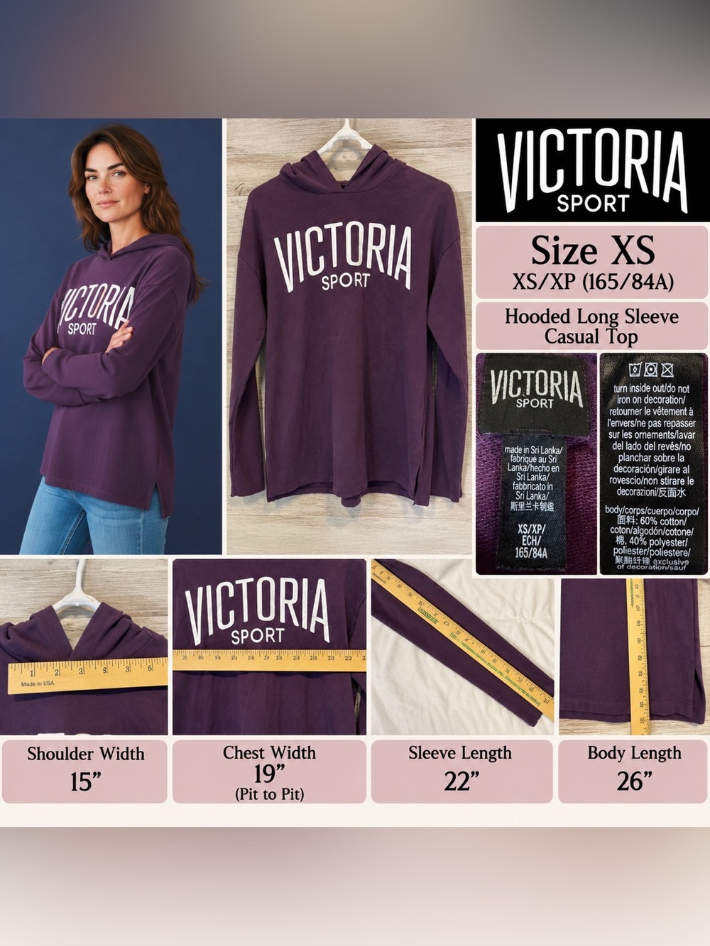 Victoria's Secret Sport Hoodie XS Purple Long Sleeve Logo Sweatshirt